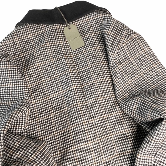 new Allsaints โค๏ธ Paige Wool Coat โค๏ธ Houndstooth Plaid โค๏ธ Black Brown Check - Picture 10 of 15